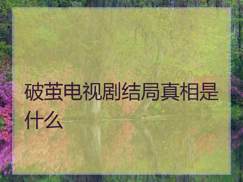 破茧电视剧结局真相是什么